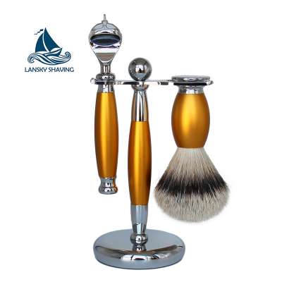 Lansky silvetip badger shaving kit for men grooming male grooming set shaving brush set