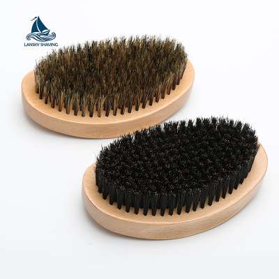 Factory wholesale barber beard brush oval shape custom logo wood bristles beard brush